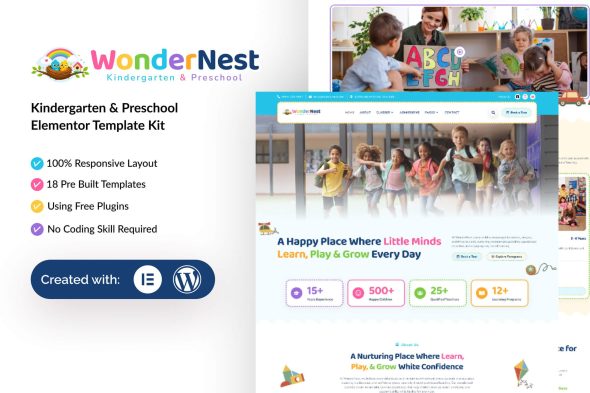 WonderNest  – Kindergarten & Preschool Elementor Template Kit