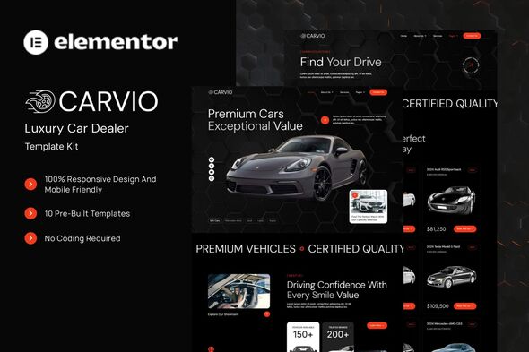 Carvio  – Luxury Car Dealer Elementor Template Kit