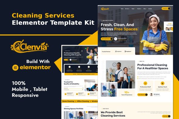 Clenvia  – Cleaning Services Elementor Template Kit