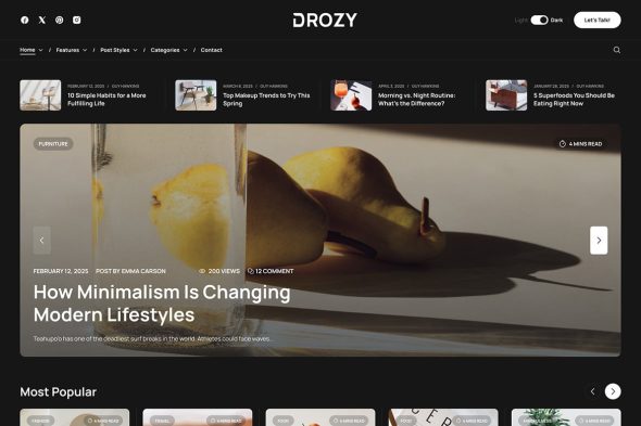 Drozy 1.0.0 – Modern Blog & Magazine WordPress Theme