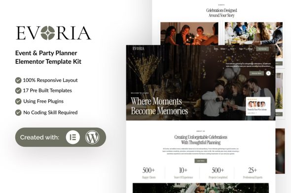 Evoria  – Event & Party Planner Elementor Template Kit