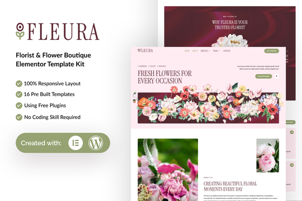Fleura  – Florist & Flower Boutique Elementor Template Kit