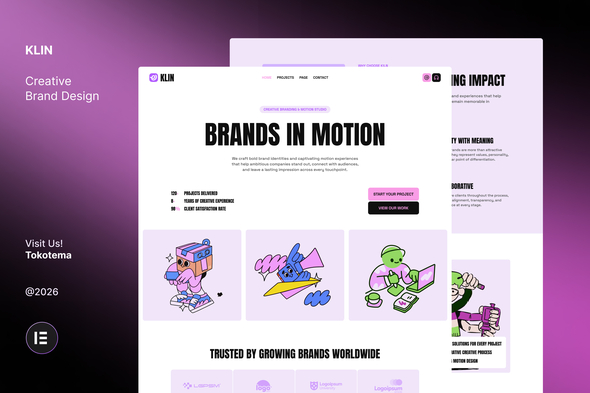 Klin  – Branding & Motion Design Studio Website Elementor Template Kits