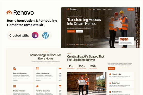 Renovo  – Home Renovation & Remodeling Elementor Template Kit