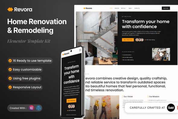 Revora  – Home Renovation & Remodeling Elementor Template Kit