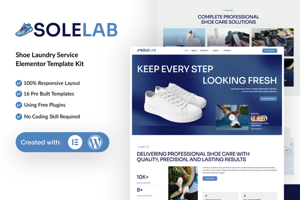 Solelab  – Shoe Laundry Service Elementor Template Kit