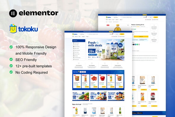 Tokoku  – Grocery Store Food Elementor Pro Template Kit
