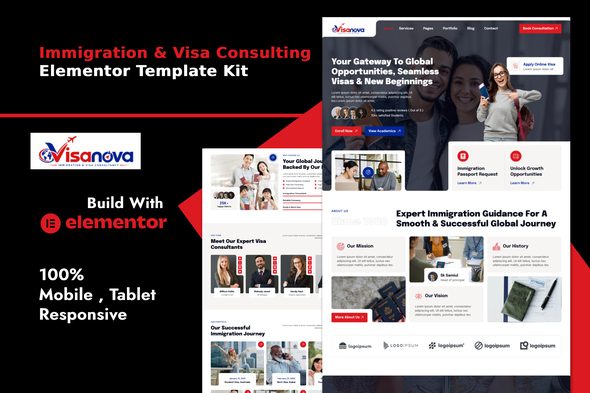 Visanova  – Immigration & Visa Consulting Elementor Template Kit