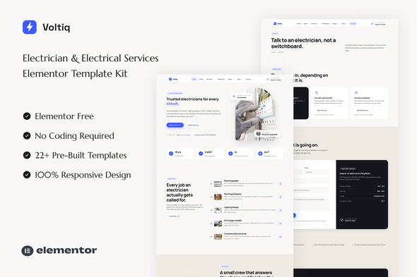 Voltiq  – Electrician & Electrical Services Elementor Template Kit
