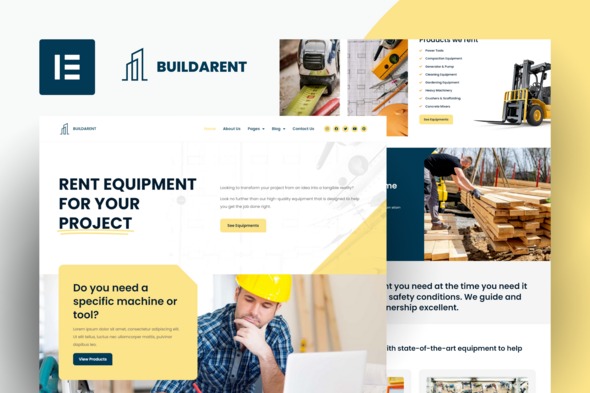 Buildarent  – Rent Construction Equipment Elementor Pro Template Kit