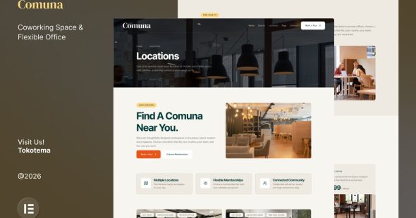 Comuna  – Coworking Space & Flexible Office Website Elementor Template Kits