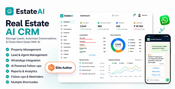 EstateAI 1.0.0 – Real Estate AI CRM, Property, Leads, Agents & WordPress Plugin