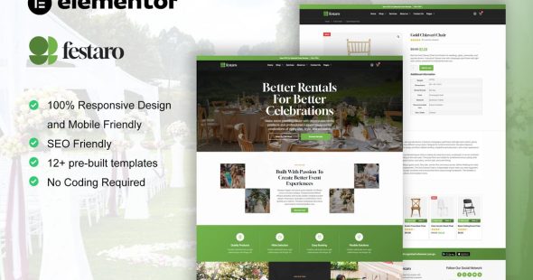 Festaro - Party & Event Equipment Rental Elementor Pro Template Kit