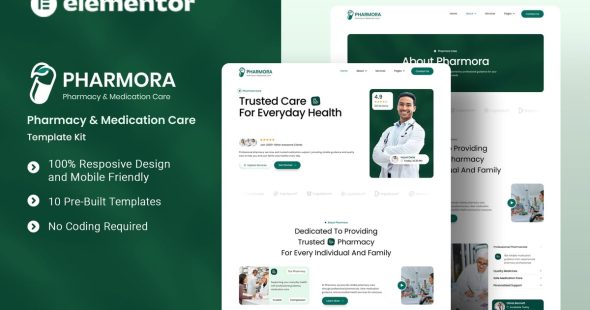 Pharmora  – Pharmacy & Medication Care Elementor Template Kit