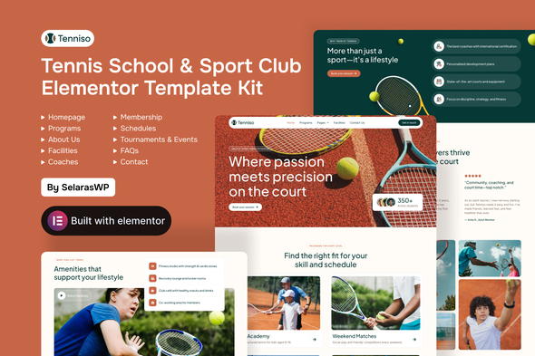 Tenniso  – Tennis Schools & Sport Club Elementor Pro Template Kit