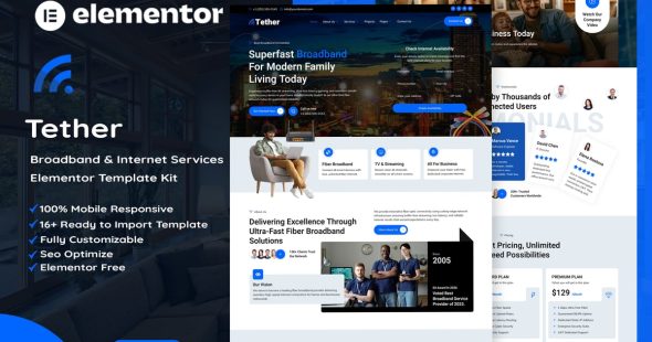 Tether  – Broadband & Internet Services Elementor Template Kit