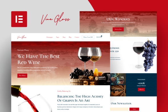 Vine Gloss  – Wine Shop & Vineyard Elementor Template Kit
