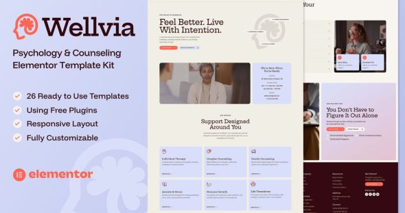 Wellvia  – Psychology & Counseling Elementor Template Kit