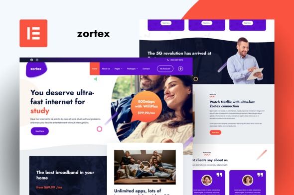Zortex  – Broadband & Internet Services Elementor Template Kit