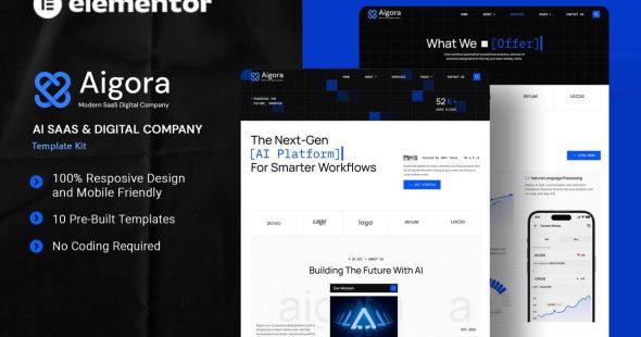Aigora  – AI Saas & Digital Company Elementor Template Kit