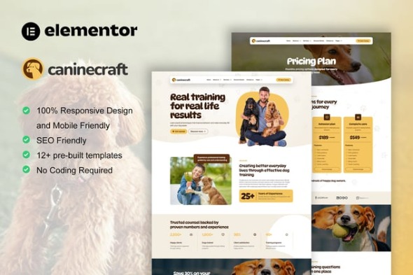 CanineCraft – Dog Training Elementor Pro Template Kit