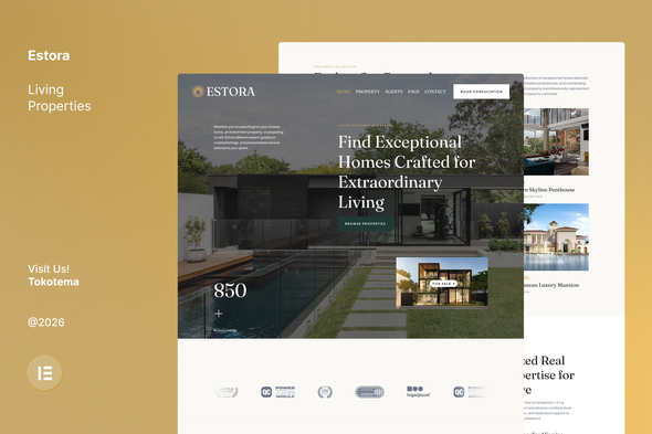 Estora  – Property Listings & Boutique Real Estate Website Elementor Template Kit