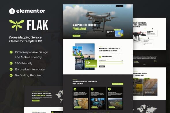 Flak  – Drone Mapping Service Elementor Template Kit