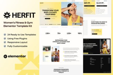HerFit - Women’s Fitness & Gym Elementor Template Kit