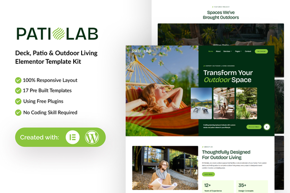 Patiolab  – Deck, Patio & Outdoor Living Elementor Template Kit